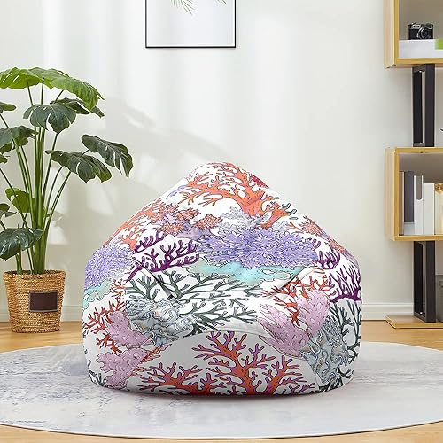 Highdi Pouf Poire Housse de Pouf pour Enfants Adultes, Rangement de Jouets Stockage, Grande Pouf Portable pour Fauteuil Poire Déco pour Salon -Paysage Océanique (80x90cm,Dessin animé) - Nail Gallerys