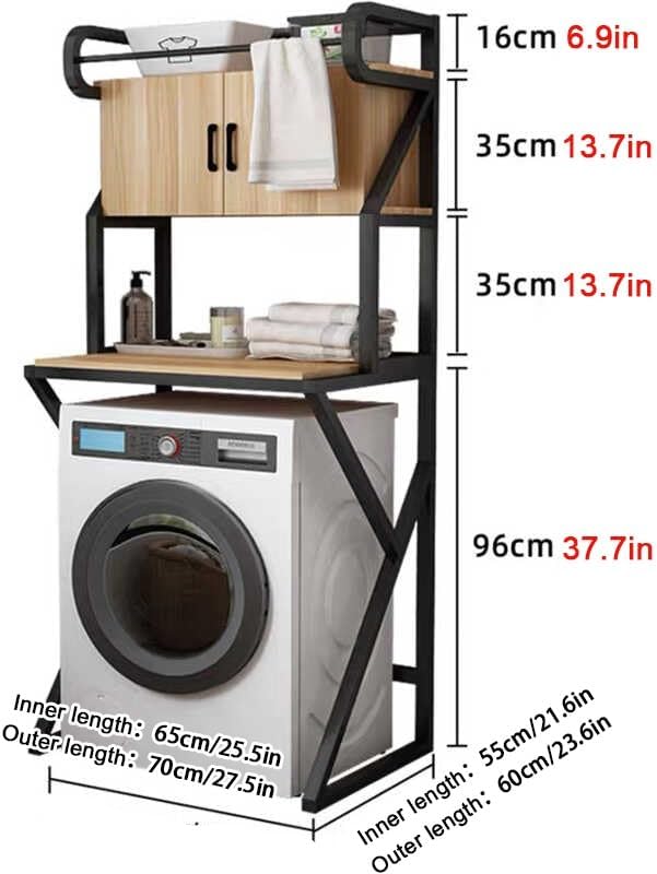 Meuble De Rangement Au-Dessus Des Toilettes Ou De La Machine À Laver,Meuble Dessus Machine A Laver Avec Étagère,Étagère Pour Machine À Laver,Support De Salle De Bain Peu Encombrant(Black) - Nail Gallerys