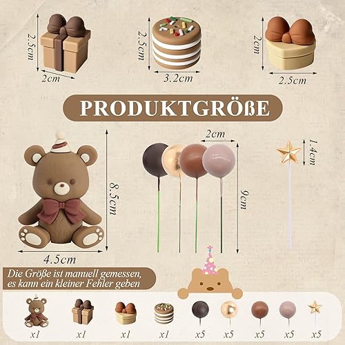 Scettar Lot de 29 décorations de gâteau en forme d'ours en peluche pour baptême, garçon et fille de 1 an, décoration de gâteau pour anniversaire, fête, mariage, fête prénatale, marron foncé - Nail Gallerys