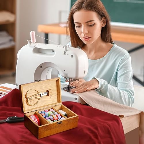 Shenrongtong Panier à Couture en Bois, boîte à Couture en Bois - Boîte à Fil en Bois | Boîte en Bois avec Couvercle à charnière, Fournitures de Couture pour l'artisanat, Rangement de Bricolage - Nail Gallerys