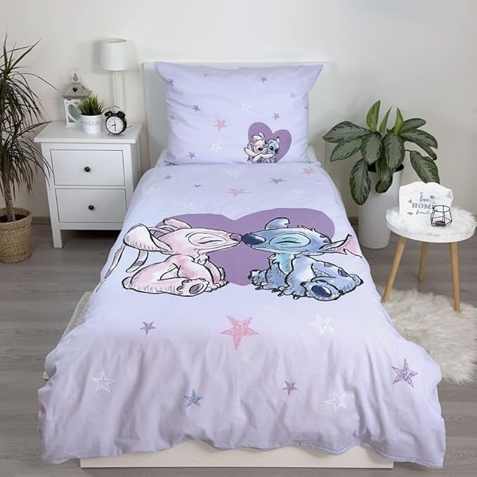 Jerry Fabrics Stitch Lilo & Stitch Coeur Parure de lit réversible 140x200 cm avec taie d'oreiller 70x90 cm 100% Coton - Nail Gallerys