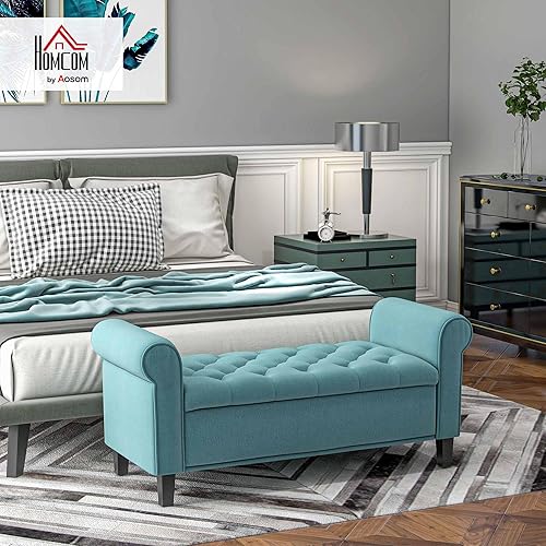 HOMCOM Banc rembourré, Banc de lit, Banquette Aspect Velours, Banc d'entrée avec Espace de Rangement pour Chambre à Coucher, supporte jusqu'à 120 kg, Vert, 126 x 48,5 x 47 cm - Nail Gallerys