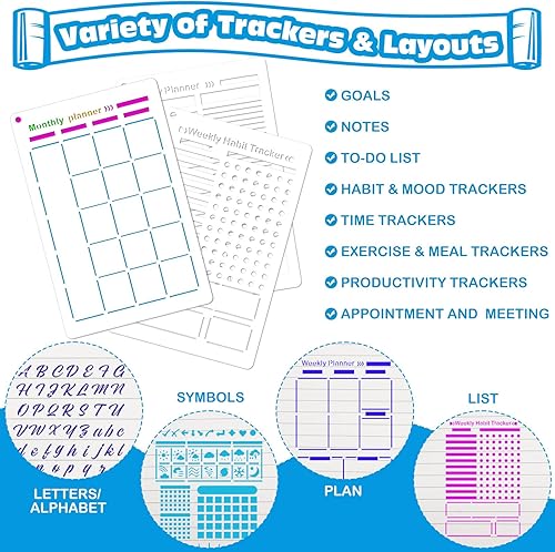 MWOOT 16 Pièces Pochoir Journal Art Bullet pour Peinture sur Bois, Réutilisable Agenda Paint Stencils Kit, Pochoirs Dessin Bricolage pour DIY Cartes Cadeaux, Scrapbook, Toile, Fête Décoration(20x13CM) - Nail Gallerys