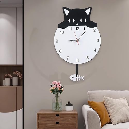 Generic Unique Cat Horloge murale silencieuse en acrylique Noir 40 x 25 cm Fonctionne avec piles - Nail Gallerys