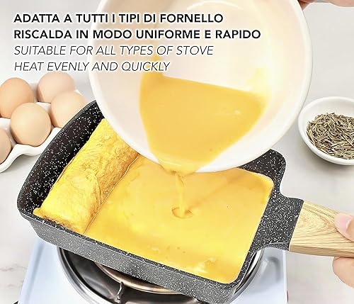 IPEA Poêle pour Tamagoyaki Omelette Japonaise Anti-Adhésive - Pour induction et Gaz - 21 cm - Poêle en Aluminium Anti-adhésive pour Mmelette, Crêpes, Oeufs - Carré - Poignée Super Comfort - Nail Gallerys