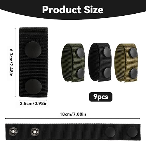 aeathu 9 Pièces Supports Passants de Ceinture Elastiques en Nylon, Ceinturon Support de Ceinture Double Boucleà Pression, Tactique Belt Keeper, pour Sports de Plein Air, Kaki Noir Vert Armée - Nail Gallerys