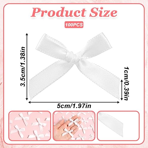 Lot de 100 mini nœuds en ruban blanc pour travaux manuels, nœuds en tissu satiné, joli petit nœud en ruban pour couture, bricolage, boîte cadeau, Noël, décoration de cheveux, emballage cadeau, cadeaux - Nail Gallerys