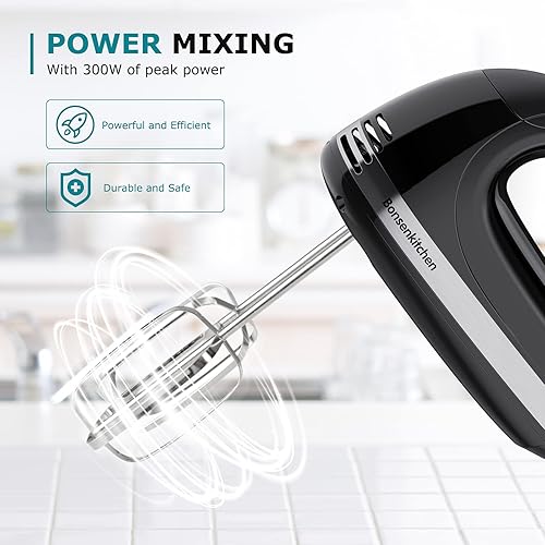 Batteur à Main Electrique, mélangeur à main 5 vitesses 300W, design à bouton d'éjection, avec 2 batteurs en acier inoxydable et 2 crochets pétrisseurs et un étui de rangement - Nail Gallerys