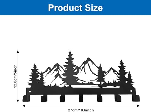 Porte-Clés Mural, 27 x 12.8 cm Métal Porte Cles Murale avec 7 Crochets, Noir Accroche Clef Mural, Adapté pour Cuisine, Entrée, Couloir, Chambre, Bureau, Décoration de Maison (Montagne Enneigée) - Nail Gallerys