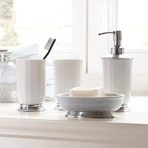 Loberon Ensemble de Salle de Bains Millicent - céramique, Laiton - H/L/P env. 25/25 / 25 cm - Blanc/Couleur Argent, Blanc/argenté - Nail Gallerys