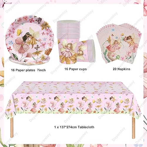 Doyomtoy Vaisselle de fête pour les Fées,53Pièces Set de table pour anniversaire de Fée,Girls Birthday Party Set Birthday Plates,Cups,Napkins Kids Birthday Party Decoration for 16 Guests - Nail Gallerys