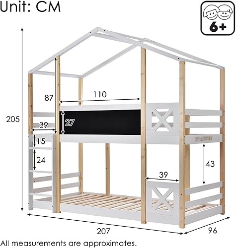 Sweiko lit Mezzanine 90 x 200 cm, lit Double avec échelle, Chambre Enfant en pin avec 2 sommiers à Lattes, Naturel et Blanc (Matelas Non Inclus) - Nail Gallerys