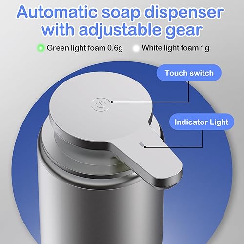 LAOPAO Distributeur de savon mousse automatique avec capteur : distributeur de savon automatique IPX5 étanche USB-C avec capteur infrarouge pour cuisine et salle de bain (argent) - Nail Gallerys
