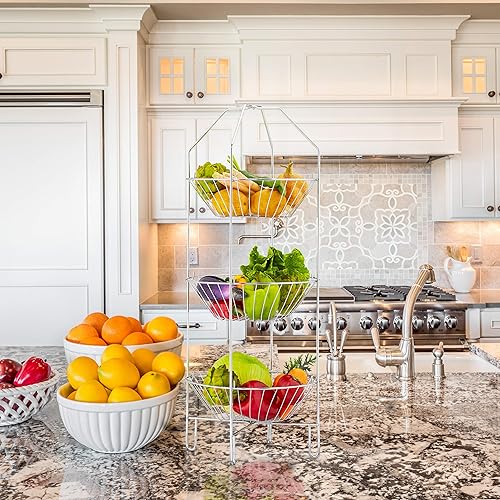 Relaxdays Etagère fruits, 3 niveaux, XXL panier, droit, pour cuisine, rangement légumes, en métal, HlP80x33x32cm,argent - Nail Gallerys