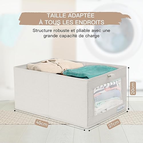 Prestigénie - Boîtes de rangement pour vêtement en lin - Panier rangement pour vêtement, chaussures, jouets, livres (2 pack, 24L) - Nail Gallerys