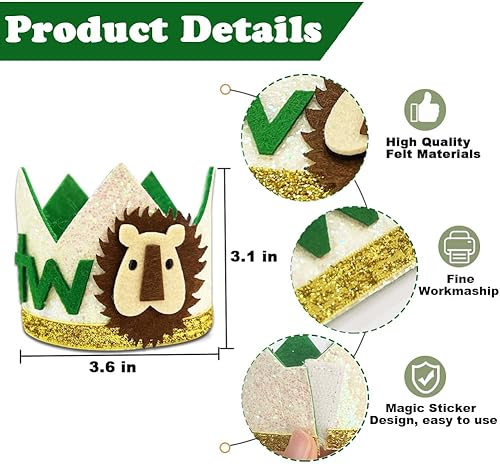 GotGala Couronne de 2e anniversaire sur le thème du lion de la jungle safari pour garçons - Couronne de 2e anniversaire sauvage pour garçons - Décoration de 2e anniversaire - Nail Gallerys