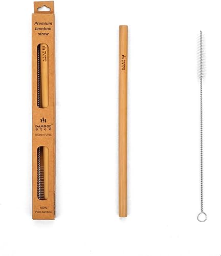 Bamboo Step - Pack de 3 kits individuels Paille en Bambou - gamme 'SIGNATURE' - 3x '1 paille en bambou (20cm) de qualité Luxe et 1 goupillon dans une boîte en papier kraft' (Diamètre Smoothie) - Nail Gallerys