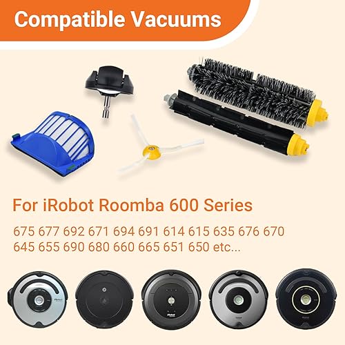 Pièces Détachées et Accessoires Compatible avec iRobot Roomba Série 600 692 694 676 675 695 677 671 655 645 690 680 660 650 614 Aspirateur – 1 Roue Avant, 1 Brosse, 3 Filtres, 8 Brossettes Latérales - Nail Gallerys