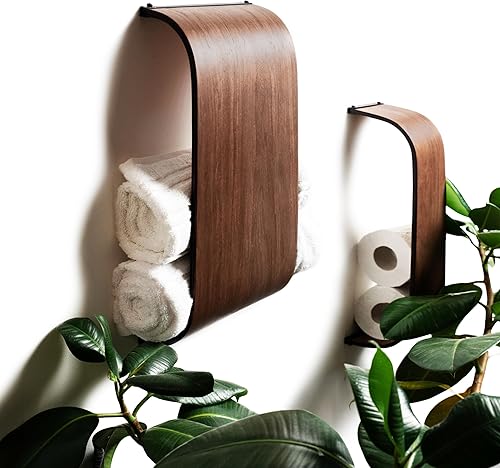 Porte-Serviettes de Salle de Bain, Support de Papier Toilette, Étagère en Bois, Rangement Mural Flottant pour Rouleaux, Organisateur TP - Nail Gallerys