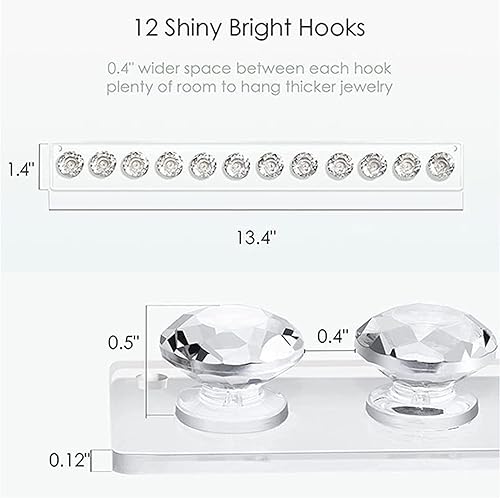 Yoaeyok 2 Pièces Organiseurs de Bijoux, Crochets Adhésifs Porte Bijoux Mural, Support de Stockage de Collier en Acrylique Transparent, Crochets d'affichage de Bijoux pour Boucles Collier Bagues - Nail Gallerys