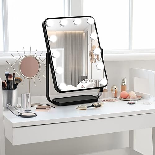 HOMCOM Miroir Maquillage Hollywood Lumineux LED Tactile - 3 Modes éclairage, inclinable, Adaptateur - métal Blanc Verre - Nail Gallerys