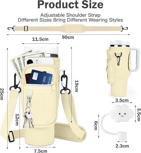 Bocguy Porte-Bouteille d'eau avec Embouts de Paille en Silicone, Bandoulière Réglable et Pince à Mousqueton pour 40oz Stanley bouilloires pour vélo et randonnée Drapeau (Abricot) - Nail Gallerys
