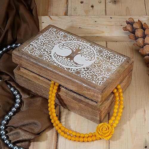 Ajuny Boîte de Rangement Décorative en Bois Faite à la main pour Bijoux Motif étoile et Lune Porte Bijoux Coffre au Trésor Organisateur de Colliers Boîtes de Montres Meilleur Cadeau - 8X5 pouces - Nail Gallerys