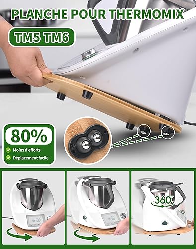 NETONDA Planche Coulissante pour Thermomix TM6/TM5 Support pour Thermomix avec 4 360° Poulie Bambou Bois Plateau/Slider Accessoire pour Thermomix - Bambou - Nail Gallerys