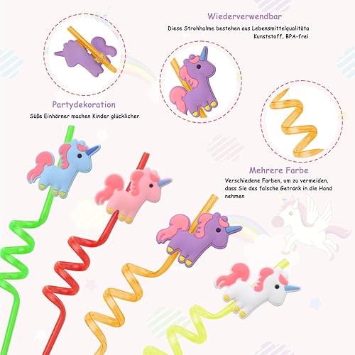 Lot de 8 pailles licorne pour enfants, réutilisables, en plastique, pour fête bouclée, lait, jus, décorations pour réunion de famille, fêtes d'anniversaire d'enfants (01) - Nail Gallerys