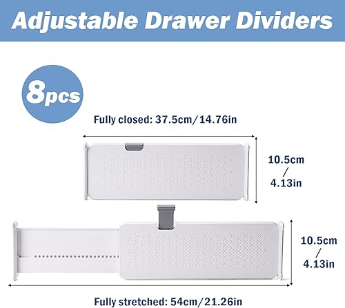 ZHYOPING Lot de 8 séparateurs de tiroir réglables (longueur 37,5 à 54 cm, hauteur 10,5 cm), organisateurs de tiroirs, séparateurs de tiroirs pour cuisine, armoire, chambre à coucher, bureau, tiroirs à - Nail Gallerys