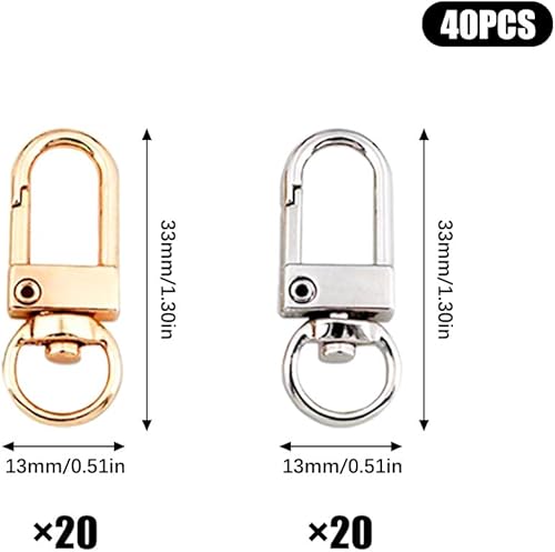 Rebanky 40 Pièces Fermoirs Mousquetons Pivotants Fermoirs Pivotants Mousqueton de Lanière Métal Porte-clés Rotatif Fermoir de Griffe Pivotante Métal pour Sac à Main,Clés,DIY(Or et argent) - Nail Gallerys