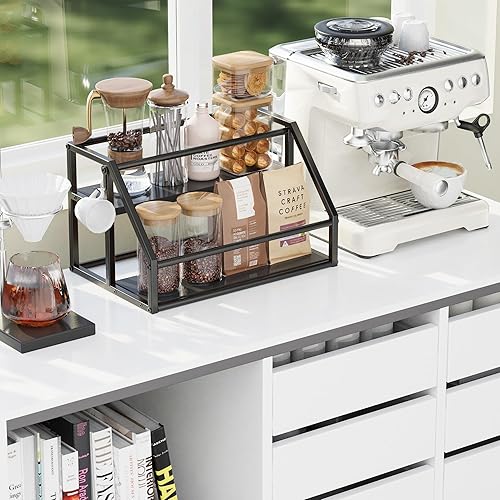 Vantimo Étagère à épices à 2 niveaux - Petite étagère de rangement - Étagère de cuisine - Plan de travail - Pour cuisine, salle à manger, bureau - Noir - Nail Gallerys