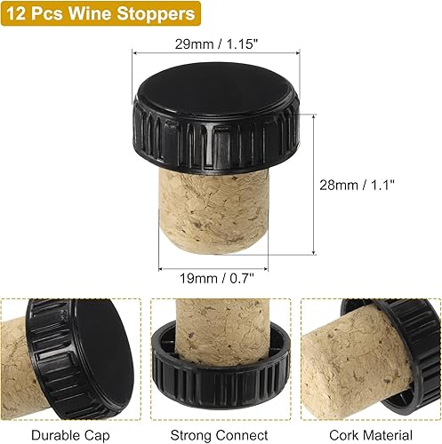 sourcing map Lot de 100 capsules thermorétractables en PVC avec 12 bouchons en liège en forme de T pour bouteilles de vin, caves à vin, 32 x 45 mm, noir - Nail Gallerys