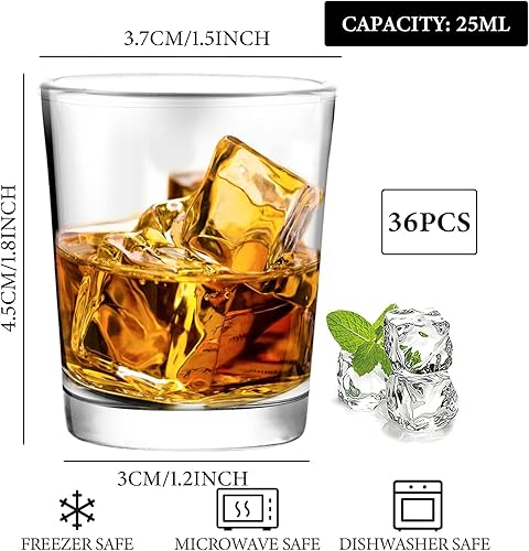 GBACHOOSE Lot de 36 verres à shot classiques de 25 ml avec base soulevée, verres à shot ronds transparents pour cocktail, vodka, whisky - Nail Gallerys