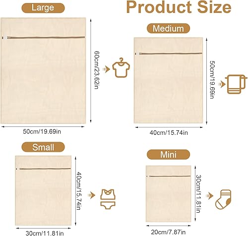 QMLING Lot de 4 sacs à linge pour machine à laver, sacs à linge en coton, 4 tailles, sacs à linge avec fermeture éclair pour linge délicat, soutien-gorge, sous-vêtements et chaussettes - Nail Gallerys