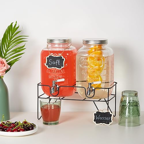 Relaxdays Distributeur de Boisson, Lot de 2, Volume de Chaque : 4 litres, Support, Robinet, Transparent - Nail Gallerys