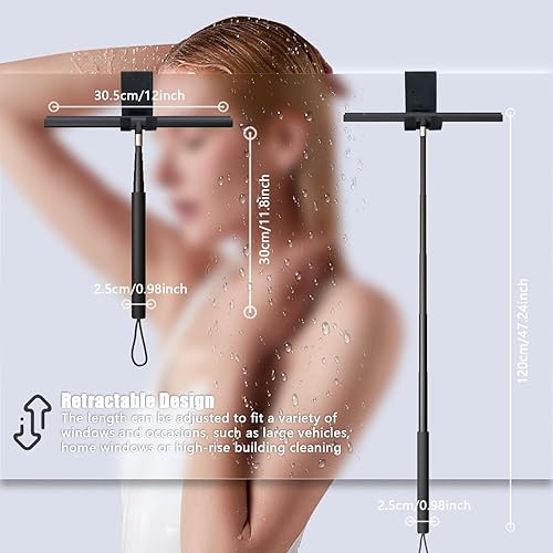 LORESJOY Raclette de Douche 120CM, Kit de Raclette de Nettoyage de Fenêtre 2 en 1 pour Salle de Bain, Telescopique Raclette Vitre avec Microfibres, Raclette Professionnelle avec Manche Long - Nail Gallerys