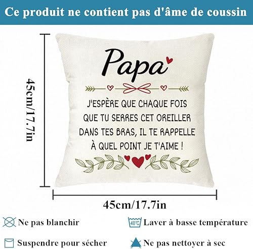 Cadeau Fete des Peres Papa Noel Original Utile, Cadeau pour Papa Anniversaire Noël Personnalisé Je t'aime de la Fille du Fils Housse de Coussin 45x45 cm - Nail Gallerys