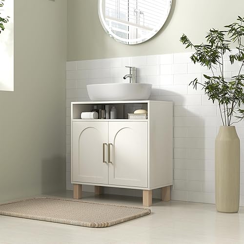 HOMCOM Meuble Salle de Bain sous lavabo, Meuble sous lavabo, étagère Ouverte Placard 2 Portes magnétiques avec étagère réglable, 60 x 30 x 63 cm, Blanc - Nail Gallerys