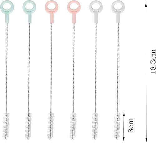 6 Pcs Brosse Paille de Nettoyage, 18CM Biberon Brosse À Paille En Acier Inoxydable Brosse De Nettoyage Doux Cheveux Spirale Brosse, Goupillon pour Pailles Réutilisables - Nail Gallerys