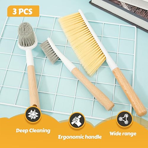 Lot de 3 brosses en bois avec manche - Brosse de nettoyage pour salle de bain - Brosse à chaussures avec poignée - Brosse de lit - Brosse multifonction - Poignée en bois pour nettoyer les salles de - Nail Gallerys