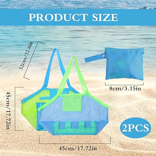 VLYX Sacs de plage, lot de 2, sac fourre-tout de plage pour enfants, sac de plage en maille pour jouets de sable, organisateur de jouets de plage pour la famille, les vacances, vert et bleu - Nail Gallerys