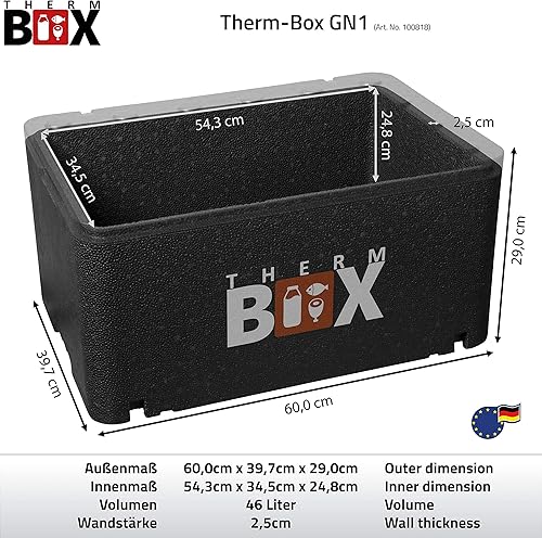 Boîte professionnelle Therm Box GN 1/1 - Intérieur : 54 x 34,5 x 24 cm. Parois : 2,5 cm. Glacière isotherme en polystyrène de 46,45 litres. - Nail Gallerys
