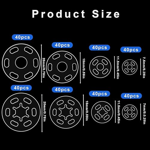 160 Set Boutons-pression pour Couture 7,5/11,5/15/20 mm Boutons-Pression Transparents sûrs et Invisibles en Nylon pour Couture de Vêtements Robes sacs à dos Portefeuilles Bricolage Artisanat - Nail Gallerys