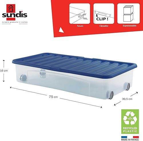 Sundis Ventili 35L Dessous de Lit avec Roues Empilable avec Couvercle Clipsable et Ouverture Latérale, Gris, 33L - Nail Gallerys