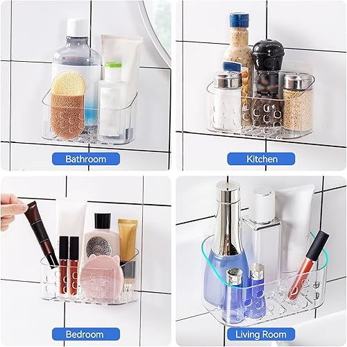 Petite Autocollant Etagere de Douche en Plastique, Support Salle de Bain Sans Percage, Organiseur Transparent, Panier Douche Mural pour Rangement Shampooing, Gel, Epices de Cuisine et Petits Objets - Nail Gallerys