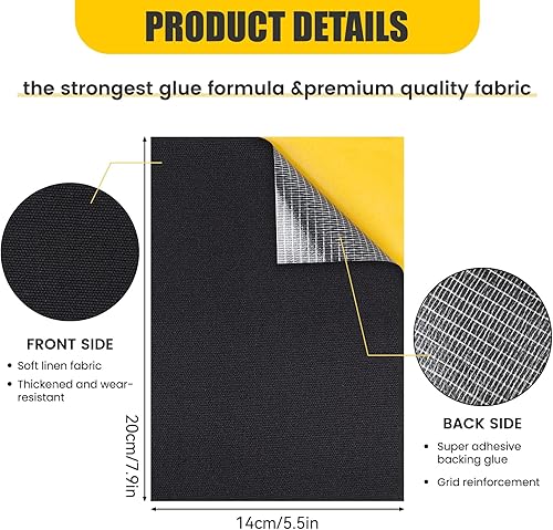 Lot de 2 rustines de réparation en toile noire - 20,3 x 14 cm - Patchs de réparation autocollants imperméables pour sièges de voiture, canapés, rideaux, tentes, meubles, auvents - Nail Gallerys