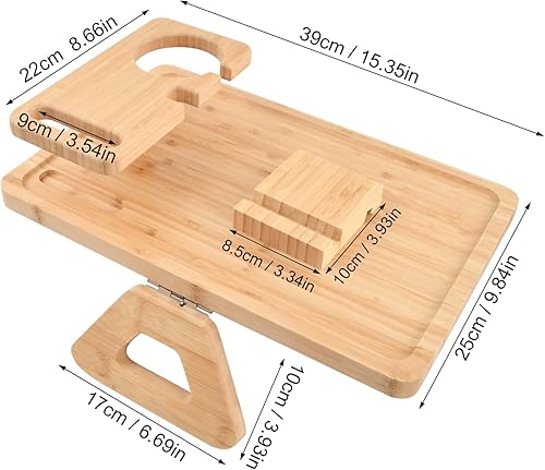 Mapille Plateau Accoudoir Canapé en Bambou Grande Capacité Plateau de Canapé à Clipser Pliable Table Bras de Canapé avec Porte téléphone et Tasse pour Snacks Téléphone Contrôle - Nail Gallerys