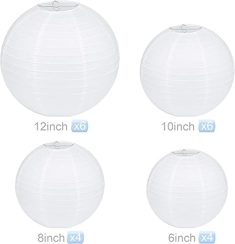 LIHAO 6' 8' 10' 12' Lampion Papier Boule Lanterne Papier pour Décoration Mariage Maison - (20 pièces, Blanc) - Nail Gallerys