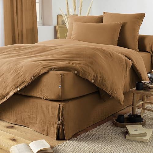 DOCK AVENUE Bout de lit édredon Gaze de Coton 90 x 200 cm Gaia Coloris Camel - Nail Gallerys